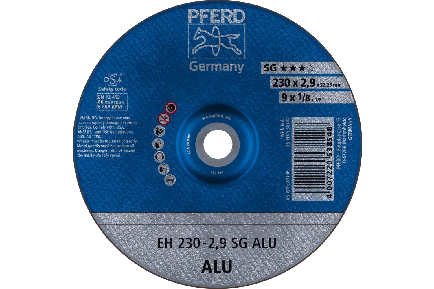 Picture of Pferd Cut-Off Wheel, 9" X 3/32 X 7/8, Sg Alu, T27, Aluminum Oxide